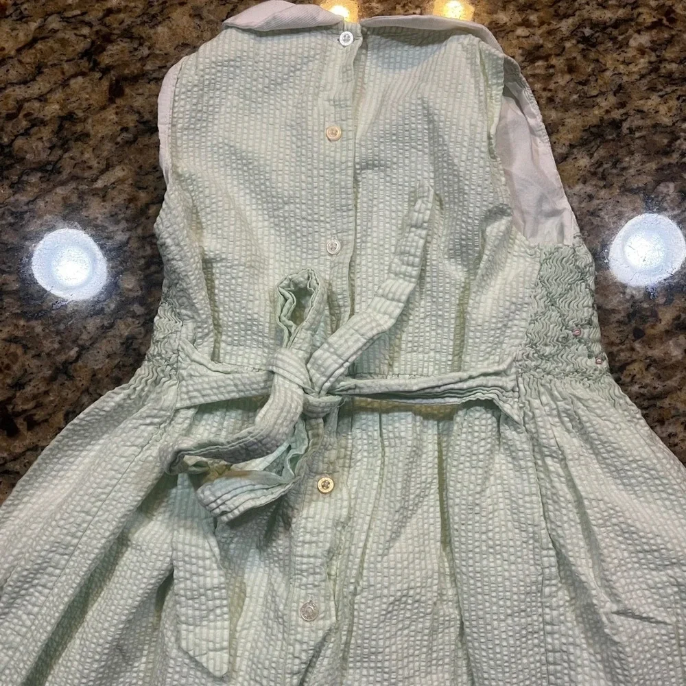 Ralph Lauren Girls‎ 6X Green Seersucker Smocked Floral Peter Pan Collar Dress